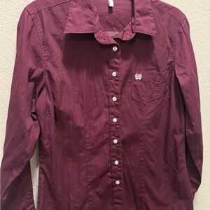 Cinch Woman’s Maroon Long Sleeve Button Shirt Size L